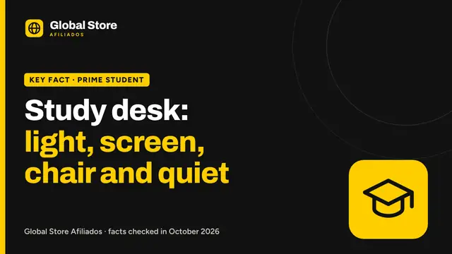 Study desk: light, screen, chair and quiet. Key fact from the guide “study desk”.