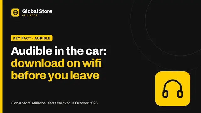 Audible in the car: download on wifi before you leave. Key fact from the guide “Audible in the car”.