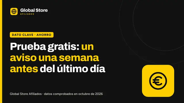 Prueba gratis: un aviso una semana antes del último día. Dato clave de la guía «cancelar una prueba gratis».