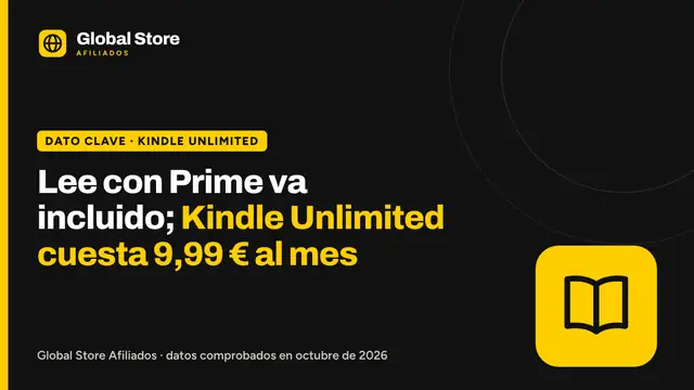 Lee con Prime va incluido; Kindle Unlimited cuesta 9,99 € al mes. Dato clave de la guía «Lee con Prime o Kindle Unlimited».
