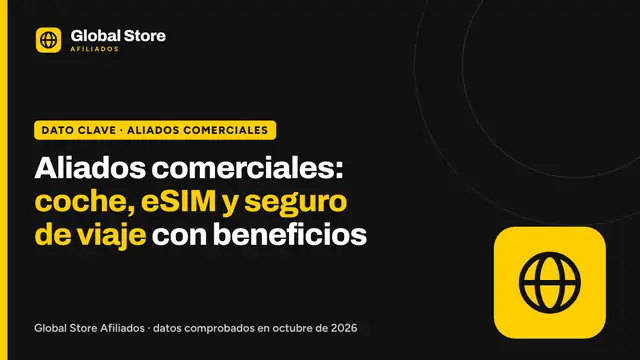 Aliados comerciales: coche, eSIM y seguro de viaje con beneficios. Dato clave de la guía «aliados comerciales».