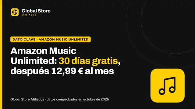 Amazon Music Unlimited: 30 días gratis, después 12,99 € al mes. Dato clave de la guía «Amazon Music Unlimited».