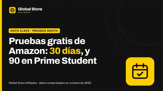 Pruebas gratis de Amazon: 30 días, y 90 en Prime Student. Dato clave de la guía «pruebas gratis de Amazon».